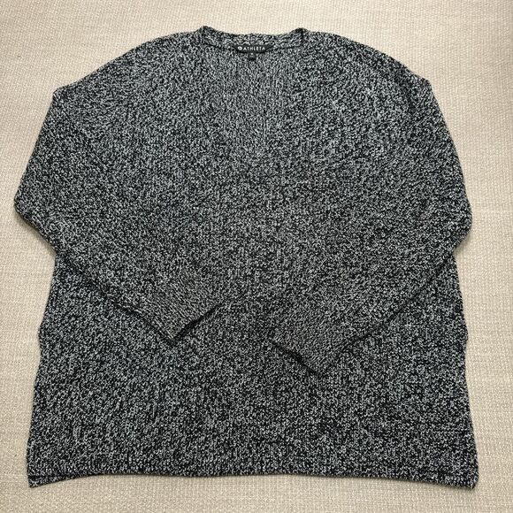 Athleta B&W Marled Knit Deep V Neck Raglan Merino Wool Sweater Side Slits Sz L - Picture 3 of 7